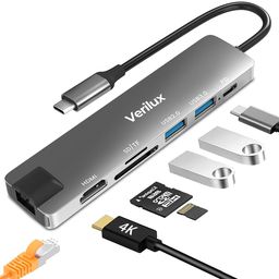 verilux USB C Hub with Ethernet RJ45 7 in 1 Multi USB Port for Laptop with USB Hub 3.0 and 2.0, PD 87W Charging Port, USB Type C Hub with 4K HDMI Converter SD/TF Card Reader for MacBook Air Pro M1 M2 image 1