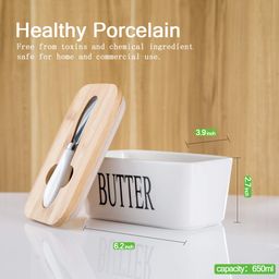 Hasense Ceramic Butter Dish With Lid for Countertop - Covered Holder With Knife for Refrigerator, Airtight Keeper Container Storage With Silicone Sealing for East West Coast Butter, White image 2