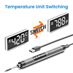 serplex Serplex® LCD Soldering Iron Tool Kit with Carry Case Rechargebale 1000mAh Cordless Soldering Iron Pen Adjustable Temperature Handheld Soldering Iron Kit for Electronics Repairing, DIY Assemble image 4