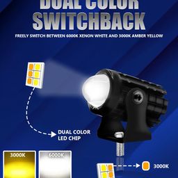 FABTEC Mini Driving Fog Light Lamp Projector Lens Led Spotlight Dual Color Led Light System For Motorcycle,Bikes&Scooters With On-Off Switch(12V,30W),Black image 5