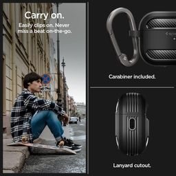 Spigen AirPods Pro 2nd Gen(2022/2023) Case, Carabiner Included, [Shock Proof] [Light & Compact], Rugged Armor - Matte Black image 4