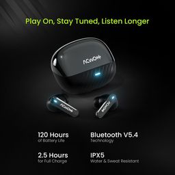 acwo DwOTS 333 | 120Hrs Playtime | Hexa Mics with Hybrid ANC & AI-ENC | 48dB Noise Cancellation | 50ms Low Latency | Dual Device Connectivity - Raisin Black image 3