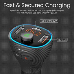 Portronics Auto 15 Bluetooth - FM Transmitter in-Car Radio Adapter for Hands-Free Calling, Music Streaming, USB Reading, 20W/38 W Max Output, Fast Charger, Supports All Smartphones (Black) image 4