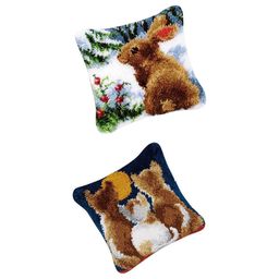 bnf® DIY Kitten & Rabbit Latch Hook Pillowcase Kits Material Package for Beginner | Latch Hooking Kits | Latch Hooking | Rug Making | Needlecrafts & Yarn image 1