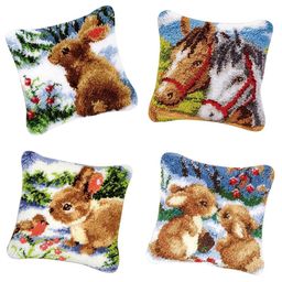 LOOM TREE 4 Set Pillows Latch Hook Kits Material Package for Beginners | Latch Hooking Kits image 1