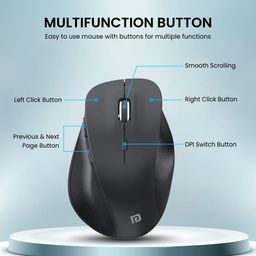 Portronics Toad 24 Wireless Mouse, with 2.4 GHz USB Nano Receiver, Adjustable DPI up to 1600, Dual-Function Scroll Wheel, for Laptop, Mac, PC (Black) image 3