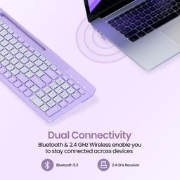 Portronics Bubble Square Wireless Keyboard with Bluetooth + 2.4 GHz USB Receiver (Dual Connectivity), Pair 3 Devices Max, Multimedia Hotkeys, for Laptop, PC, Smartphone, Tablet (Purple) image 2