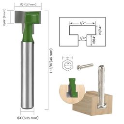 Serplex® 3Pcs Router Bits, Univesal 1/4" Shank Router Bit Set 5/16 & 3/8 & 1/2 inch Diameter Hole Cutter Blade for Wood Hex Bolt T-Track Slotting Milling Cutters Set image 4