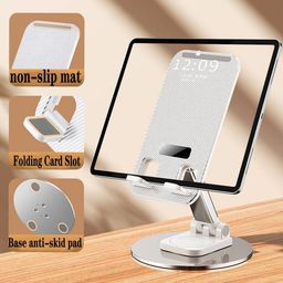 EN LIGNE Cell Phone Stand, 360°Rotation Height Adjustable Phone Holder for Desk, Thick Case Friendly Foldable Portable Metal Base Stand Compatible with All Mobile Phone 4-10" (360, White) image 3