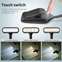 SHOPOPOYE Book Reading Light with Clip - Light for Night Read - Book lamp - Study Table Night Reading Lamp for Bed Side Rechargeable USB LED with 3 Modes for Laptop,Kindle,Stand - (Black) image 2
