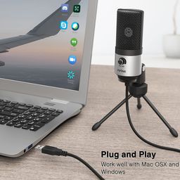 FIFINE USB Microphone for Zoom Video Meeting Online Class on PC Computer, Metal Condenser Desktop Mic with Gain Control for Windows and Mac, Silver - K669S image 3