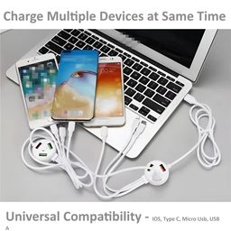 cablebasket 6 iN1 Fast Charging USB Cable with Extra 3 USB Port and 3 Charging Connectors Type C, Micro USB for iPhone with Led Indicator image 4