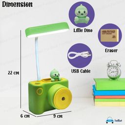 FunBlast Rechargeable Desk Table Lamp- 3 in 1 Study Desk LED Lamp with Eraser, Sharpener and Pen Holder, Electric Table Lamp, Adjustable Study Desk Lamp for Study Room, Home/Office (Dino) image 2