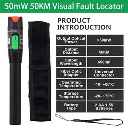 vfltool Fiber Visual Fault Locator 50mW 50KM, VFL Fiber Optic Cable Tester Meter, Red Light Pen Tester Adapt LC/FC/SC/ST Interface, Fiber Network Cable Test Kit Fiber Light Source Testers(Aluminum) image 2
