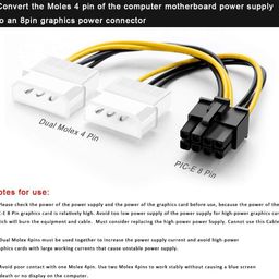 ruhza Dual 4Pin to 8Pin 8 Pin PCI Express to Dual 4 Pin Molex LP4 Graphics Card Power Cable, Molex 4 Pin to 8-Pin PCI Express Video Card Pci-e ATX PSU Power Converter Cable (PACK OF 1) -BLACK image 4