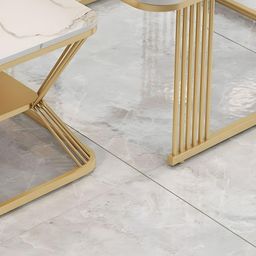 ribavary RIBAVARY® Marble Laminated Look Square Coffee Tables Set, 2 Piece Stackable Center Table with Storage Drawer and Metal Frame for Living Room or Apartments (with Storage Shelf, Gold-Black) image 4