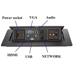 Bosney Hydraulic Popup Box for Conference Table Connectivity and Data Box HDMI VGA RJ45 USB 3.5 mm Audio Power Hidden Multimedia Desktop Socket (Silver) image 3