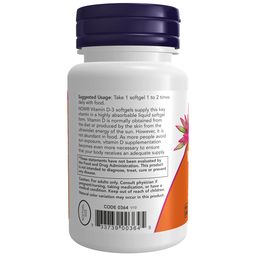 Now Foods Vitamin D-3 400 IU Pack of 180 Softgels image 3