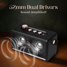 pTron Fusion Pro Retro Signature 20W Bluetooth Speaker with Pristine Sound, 8 Hours Playtime, Dual Drivers, Playback via BT5.3/USB/TF Card, Easy Controls, Portable Speaker & Type C Charging (Black) image 5
