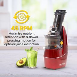 hestia appliances Hestia Nutri-Max Cold Press Slow Juicer, 240 W motor | Patented Auger technology for 3x more juice | 3 Strainers for Juices, Sorbets, Nut Milk, etc | Longest warranty, easy usage | Red Wine image 4