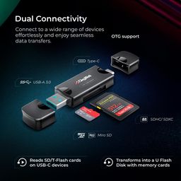 Digitek (DCR-007) USB-A 3.0 & Type C High-Speed Multi-Card Reader Supports All Standard SD/SDHC/SDXC and Micro SD/Micro SDHC/Micro SDXC Cards. image 5