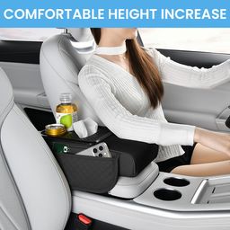 STHIRA® PU Leather Armrest for Car Center Console 4-in-1 Multi-Functional Car arm Rest Cushion with Memory Foam,Dual Cup Holders,Tissue Box & Side Pocket Universal Hand Rest for 35 * 7 * 19cm image 3