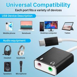 DEVICE OF URBAN INFOTECH External Sound Card, Type C Sound Card Stereo Audio Adapter 3.5mm for Mobile Phone Computer Live Sound Card for Singing Recording Live Broadcast image 5