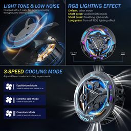 zorbes ZORBES® Phone Cooler Gaming Fan, Phone Cooler for Gaming with 3 Level Modes, RGB LED Gaming Mobile Cooler Fan with Clips, Phone Radiator USB Heat Dissipator for iPhone Android Smartphone and for iPad image 5