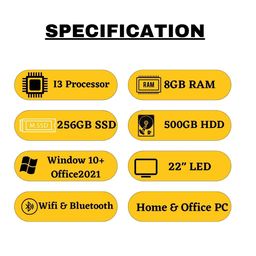 digital guard Complete Desktop Computer System Full Setup for Home CORE I3/ RAM 8GB/ 256GB SSD/ 500GB HDD/ Windows10/WIFI+BLUETOOTH/22 Monitor/Keyboard+Mouse image 5