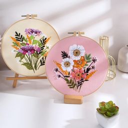 TOPPROSPER Fabric Embroidery Starter Kit With Pattern And Instructions, Cross Stitch Set, Stamped Kits Clothes Pattern, 1 Hoops (Light Yellow) image 2
