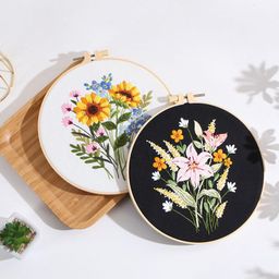 TOPPROSPER Fabric Embroidery Starter Kit With Pattern And Instructions, Cross Stitch Set, Stamped Kits Clothes Pattern, 1 Hoops (White1) image 5