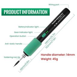 Serplex® Cordless Soldering Iron Kit with Toolbox 5V 15W Soldering Pen with 260-450°C Adjustable Temperature, 8s Fast Heat-up, 650mAh USB Cordless Soldering Iron Kit with 3 Soldering Iron Tips image 2
