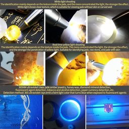 Hetkrishi Jade Identification Flashlight | 3 Switches with White, Yellow & UV 365nm Light | Gemstone & Mineral Detection Torch | Multifunctional Mini Flashlight image 4