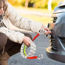 sthira 13ft Car Towing Rope Heavy Duty 11, 000-Pound Capacity Towing Belt with Reinforced End Loops & Reflective Tow Rope for Sedans, SUVs, Pickup Trucks, with 2 Shackles Locks & Storage Bag image 2