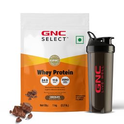 GNC Whey Protein Blend With Free Shaker | 2.2 LBS (1KG) | Chocolate |24 Gm Protein| Digestive Enzyme For Better Digestion | Faster Muscle Recovery | Boosts Strength| Builds Lean Muscles| Imported image 1