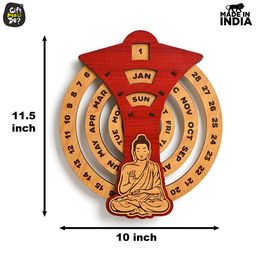 gift kya de GKD Calendar 2025 Wall Hanging Perpetual Calendar Wooden Circular Round Shape Calendar for Infinite Lifetime Best for Wall Decor and New Year Gifts (Gautam Buddha Red & Bamboo) image 4
