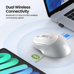 Portronics Toad 7 Wireless Mouse, Bluetooth 5.3V & 2.4 GHz Wireless, Adjust Sensitivity Upto 3200 DPI, Rechargeable Built in Battery(White) image 2
