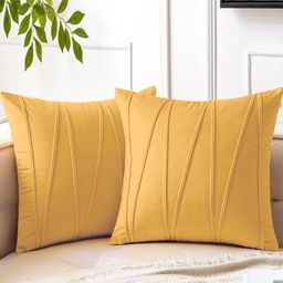 Blue Grass Yellow 2 Pieces Striped Velvet Square Cushion Covers-image-47