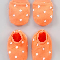 Babyhug 100% Cotton Mittens & Booties Set Polka Dots - Orange-image-21