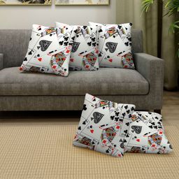 FABINALIV Set of 5 Geometric Cotton Blend Square Cushion Covers - White-15