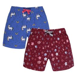 Plum Tree Pack Of 2 All Over Flower Printed Shorts - Maroon & Blue-image-54