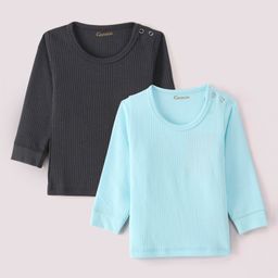 Kanvin Cotton Modal Full Sleeves Thermal Vest Pack of 2 - Aqua & Charcoal-image-59