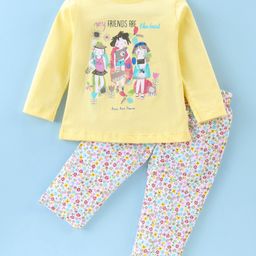 Teddy Sinker Full Sleeves Night Suit Floral & Friends Print - Yellow-picture-47