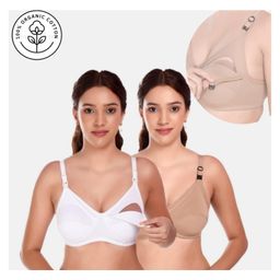 Elite Mom Pack Of 2 Solid Maternity Nursing Bra - White & Beige-image-27