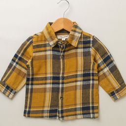 Sweetlime by A.S. Mustard Yellow Checks Long Sleeve Cotton Shirt- Yellow-image-80