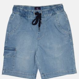 Kiddopanti Solid  Denim Cargo Shorts - Light Wash Blue-image-90