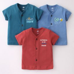 Zero Cotton Knit Half Sleeves Set Of Vests Text Print Pack of 3 - Rust Teal  & Blue-picture-15