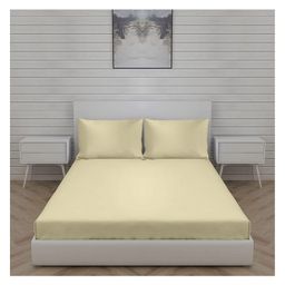 Trance Home Linen Premium Breathable Pure Cotton Double King Fitted Bedsheet with 2 Pillow Cover 78 x 72 Inch- Beige-picture-34