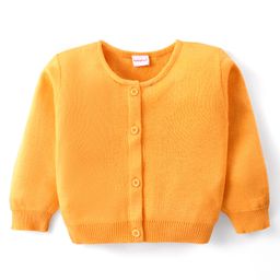 Babyhug Knited Full Sleeves Front Open Solid Colour Sweater - Mustard-image-29
