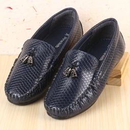 Pine Kids Slip On Loafers with Checkered Design & Appliques - Navy Blue-image-75